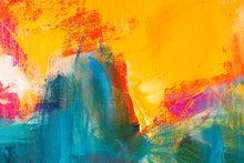 Laden Sie das Bild in den Galerie-Viewer, Akustikbild «Abstraktes Gemälde - Gelb- und Blautöne» 90 x 60cm | verschiedene Grössen
